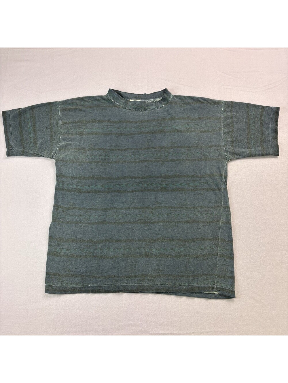 Vintage 90s Faded Distressed Striped T Shirt Size Large Blue